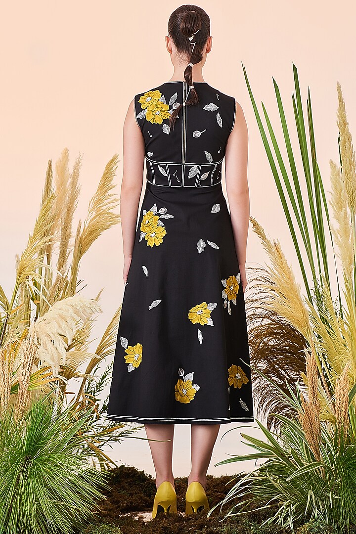 Black Embroidered Midi Cocktail Dress by Shahin Mannan at Pernia's Pop Up Shop