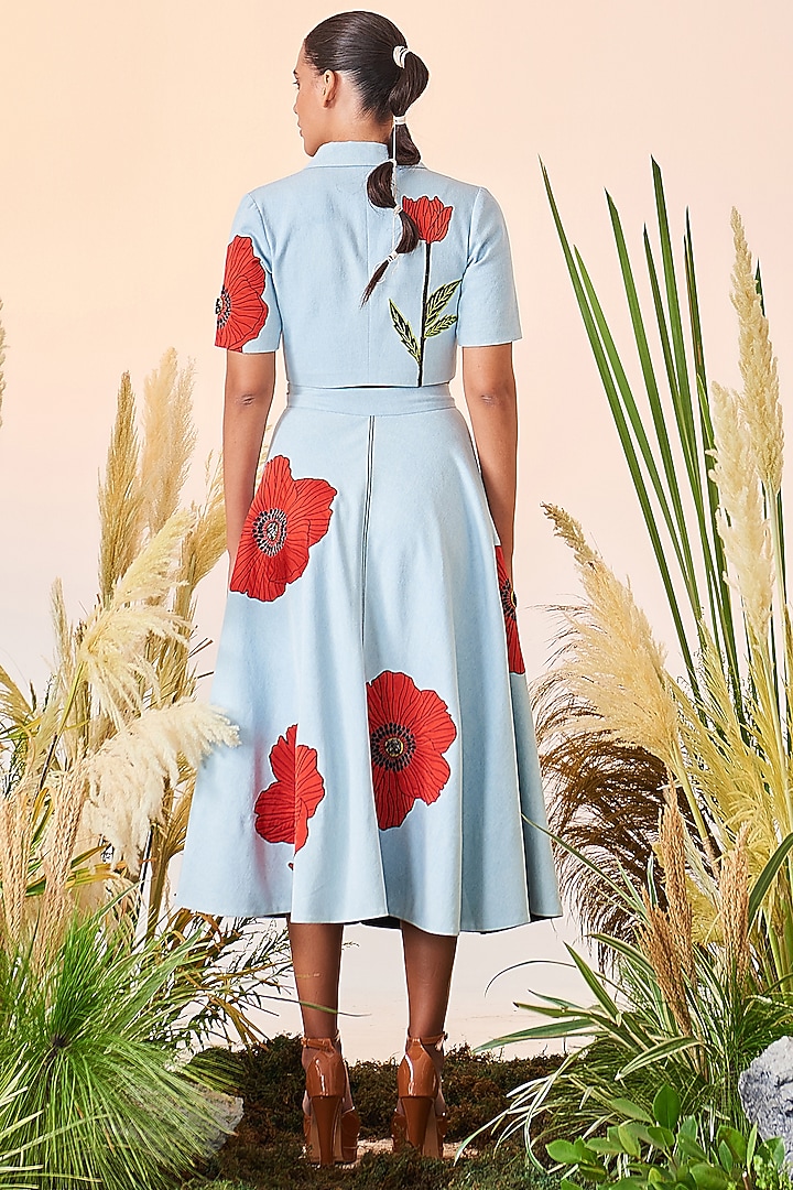 Light Blue Embroidered Skirt Set by Shahin Mannan at Pernia's Pop Up Shop
