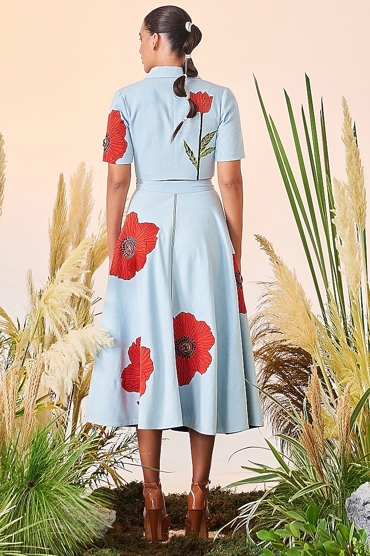 Light Blue Embroidered Overlaped Top by Shahin Mannan at Pernia's Pop Up Shop