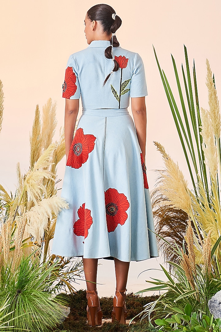 Light Blue Embroidered Skirt by Shahin Mannan at Pernia's Pop Up Shop