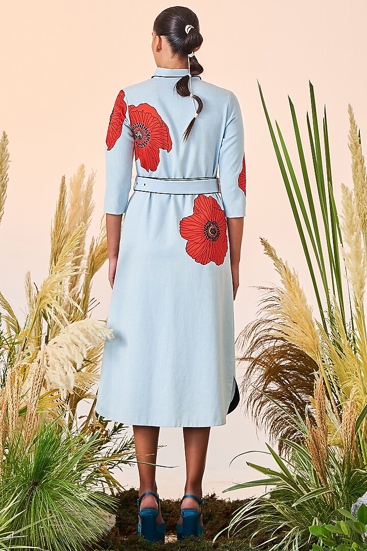 Light Blue Embroidered Midi Cocktail Dress by Shahin Mannan at Pernia's Pop Up Shop