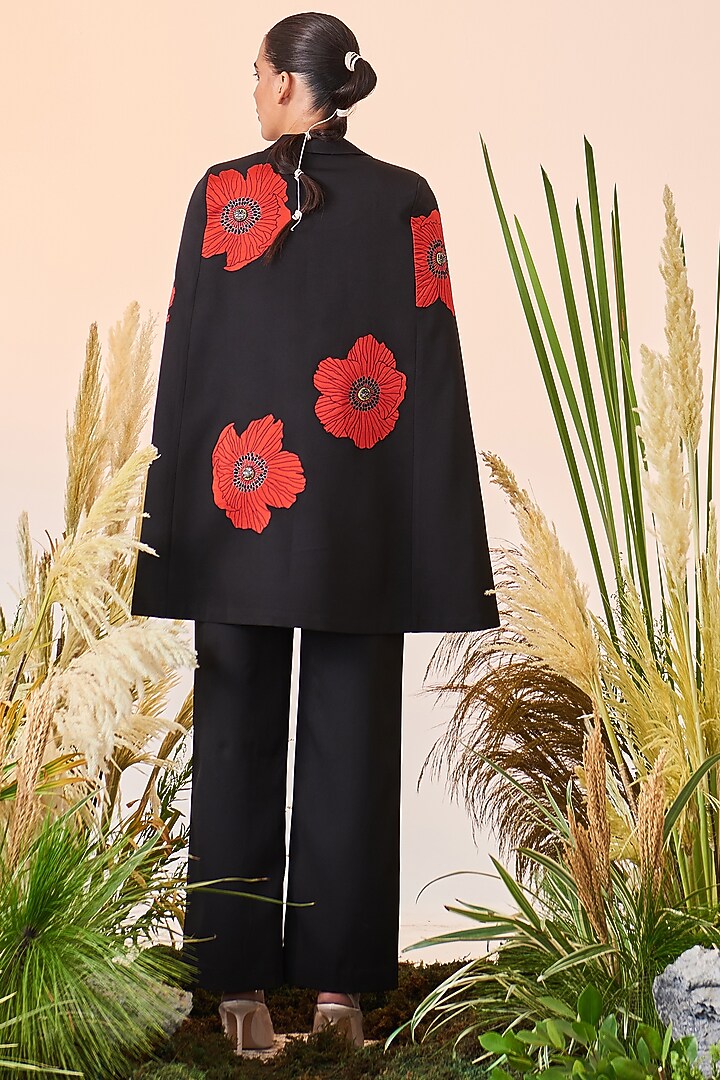 Black Embroidered Cape by Shahin Mannan at Pernia's Pop Up Shop