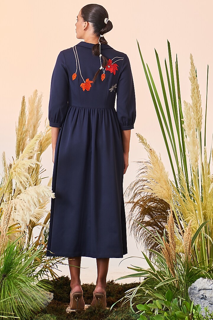 Navy Blue Embroidered Cocktail Dress by Shahin Mannan at Pernia's Pop Up Shop
