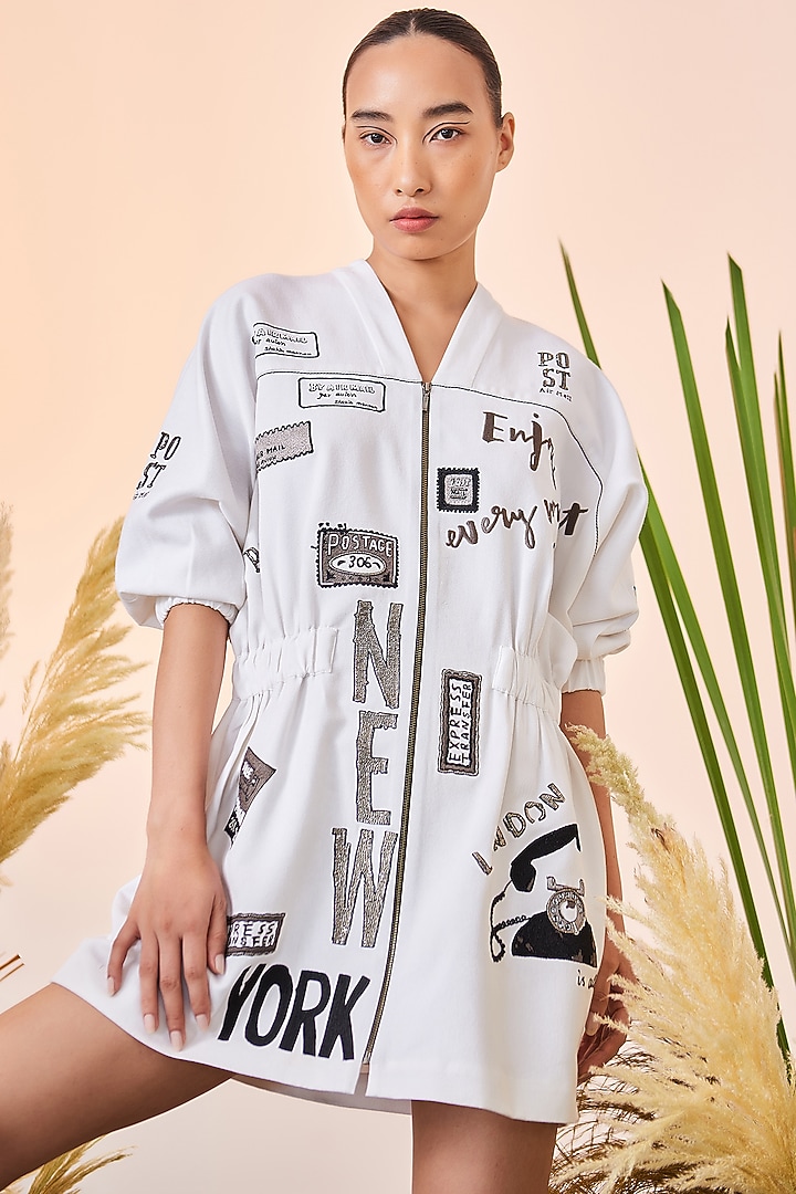 White Embroidered Jacket Cocktail Dress by Shahin Mannan at Pernia's Pop Up Shop