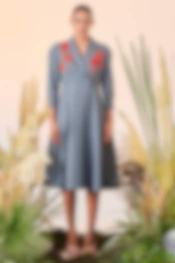 Smoke Green Embroidered Midi Cocktail Dress by Shahin Mannan at Pernia's Pop Up Shop