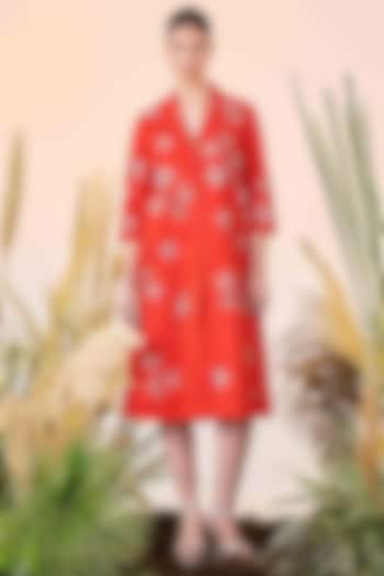 Red Embroidered Vacation Dress by Shahin Mannan at Pernia's Pop Up Shop
