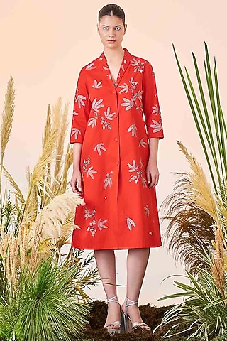 Red Embroidered Dress by Shahin Mannan