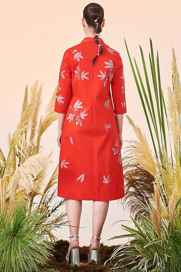 Red Embroidered Vacation Dress by Shahin Mannan at Pernia's Pop Up Shop