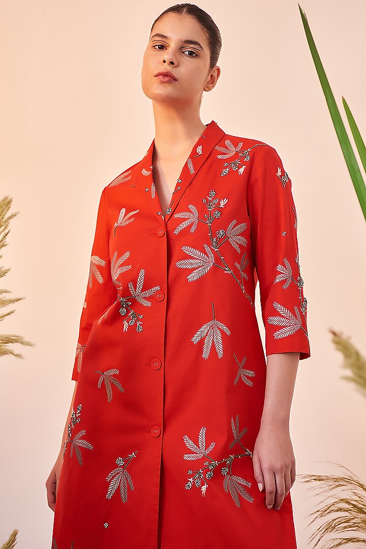 Red Embroidered Vacation Dress by Shahin Mannan at Pernia's Pop Up Shop