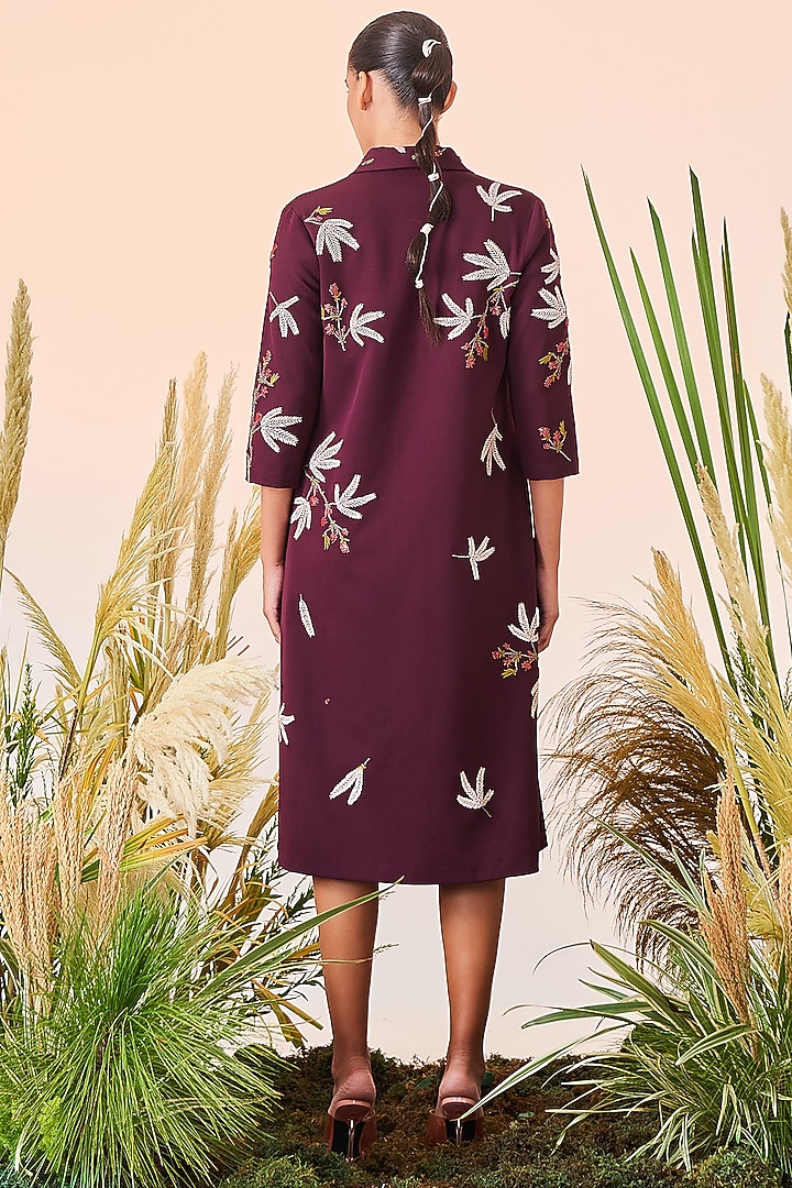 Wine Embroidered Cocktail Dress by Shahin Mannan at Pernia's Pop Up Shop