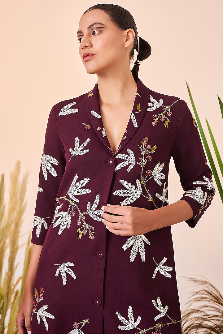 Wine Embroidered Cocktail Dress by Shahin Mannan at Pernia's Pop Up Shop