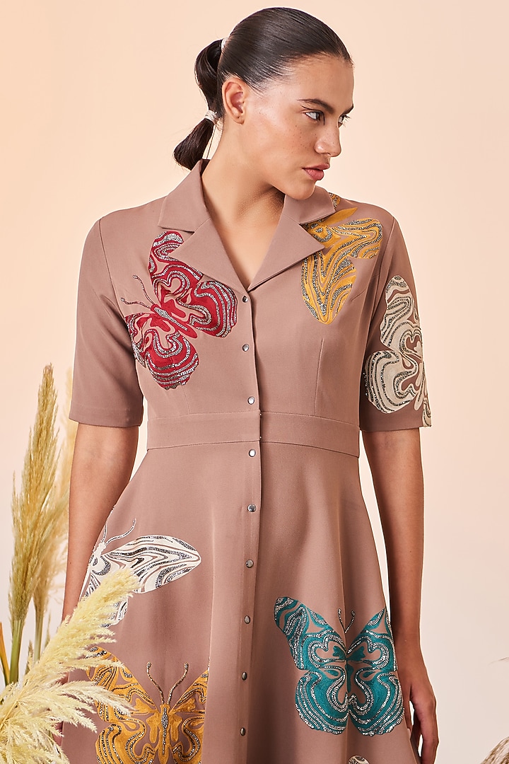 Mushroom Embroidered Circular Cocktail Dress by Shahin Mannan at Pernia's Pop Up Shop