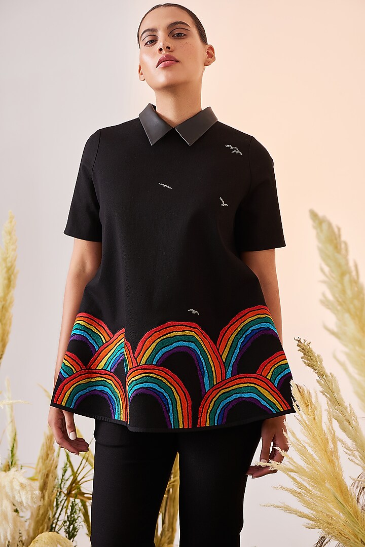 Black Denim Straight Pants Set by Shahin Mannan at Pernia's Pop Up Shop