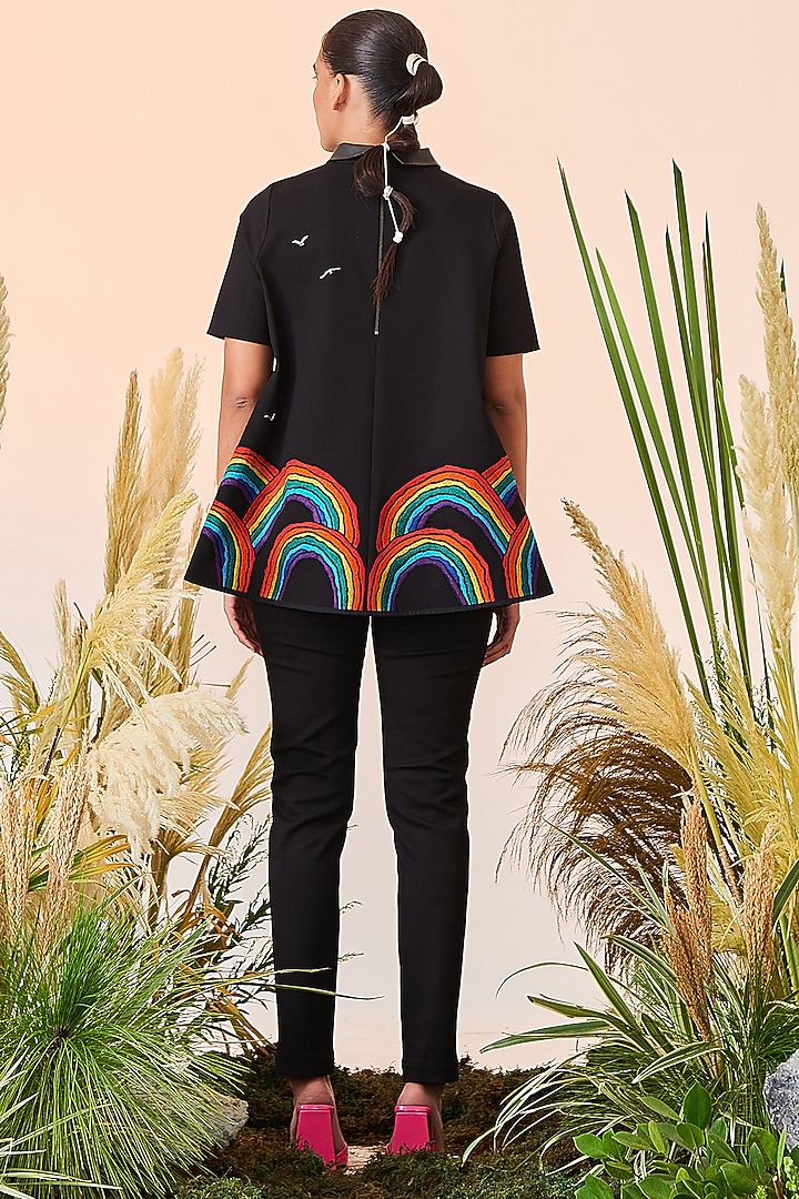 Black Denim Narrow Pants by Shahin Mannan at Pernia's Pop Up Shop