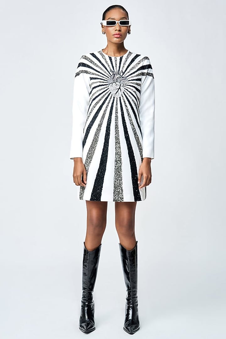 Ivory Japanese Crepe Mini Party Wear Dress by Shahin Mannan at Pernia's Pop Up Shop