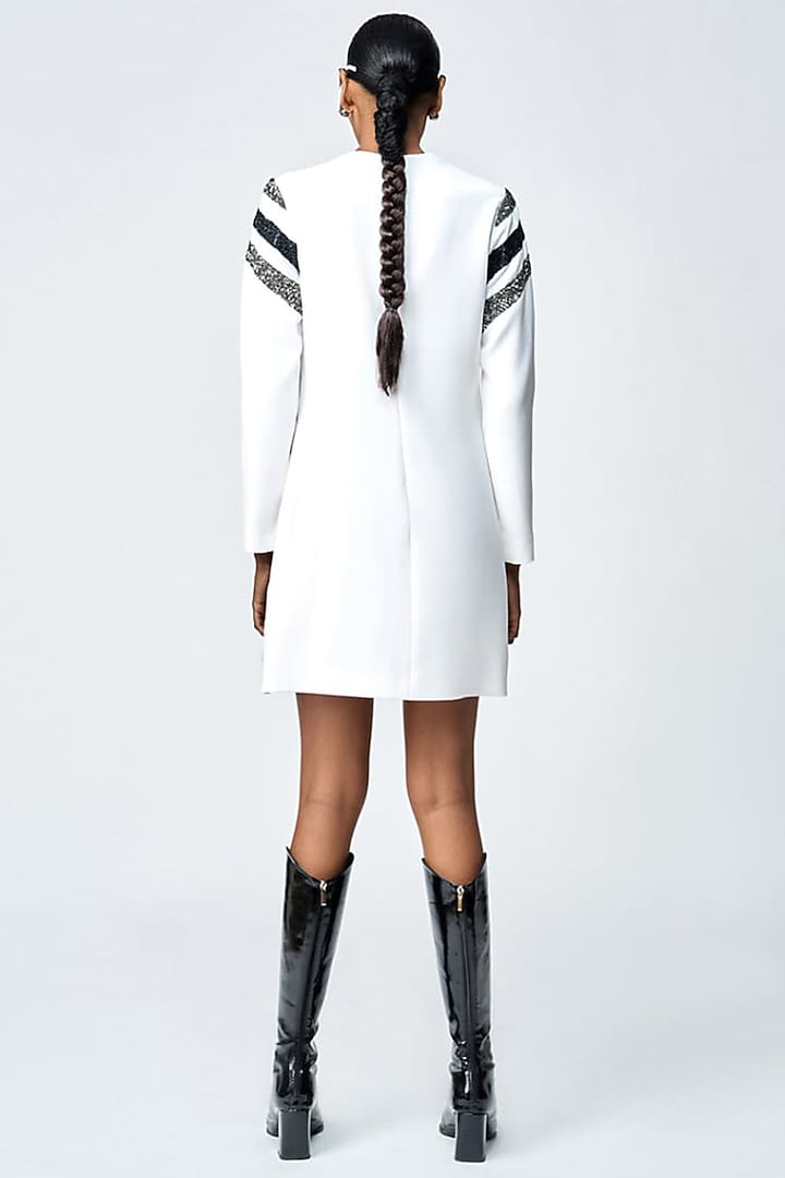 Ivory Japanese Crepe Mini Party Wear Dress by Shahin Mannan at Pernia's Pop Up Shop