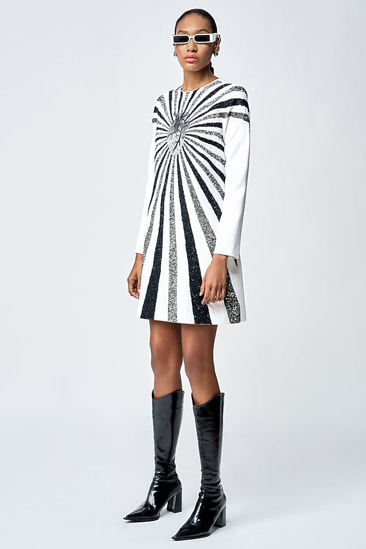 Ivory Japanese Crepe Mini Party Wear Dress by Shahin Mannan at Pernia's Pop Up Shop
