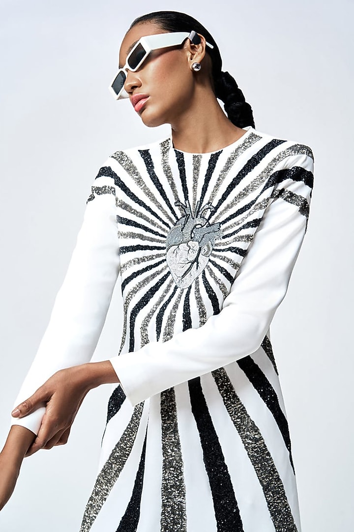 Ivory Japanese Crepe Mini Party Wear Dress by Shahin Mannan at Pernia's Pop Up Shop