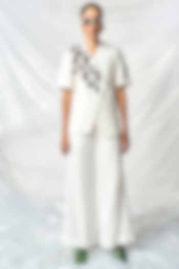 Ivory Satin Crepe Blazer Set by Shahin Mannan at Pernia's Pop Up Shop
