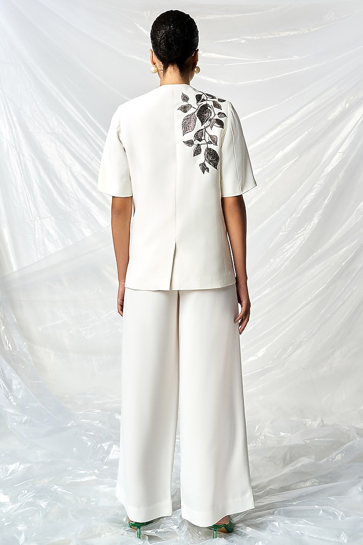 Ivory Satin Crepe Blazer Set by Shahin Mannan at Pernia's Pop Up Shop