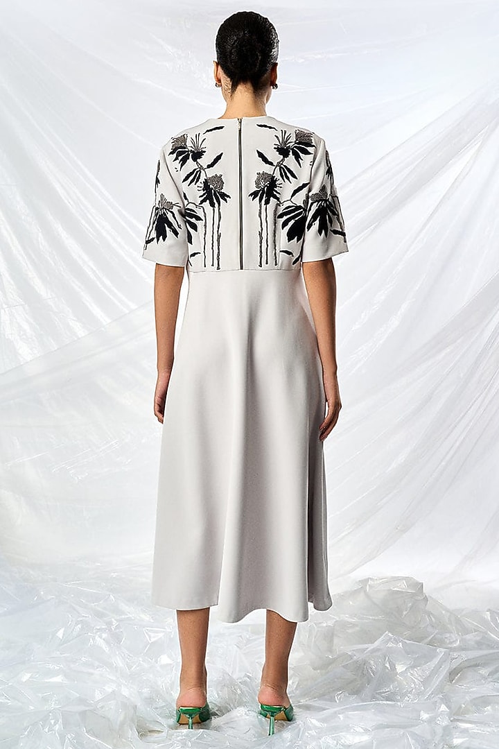 Light Grey Double Crepe Midi Cocktail Dress by Shahin Mannan at Pernia's Pop Up Shop