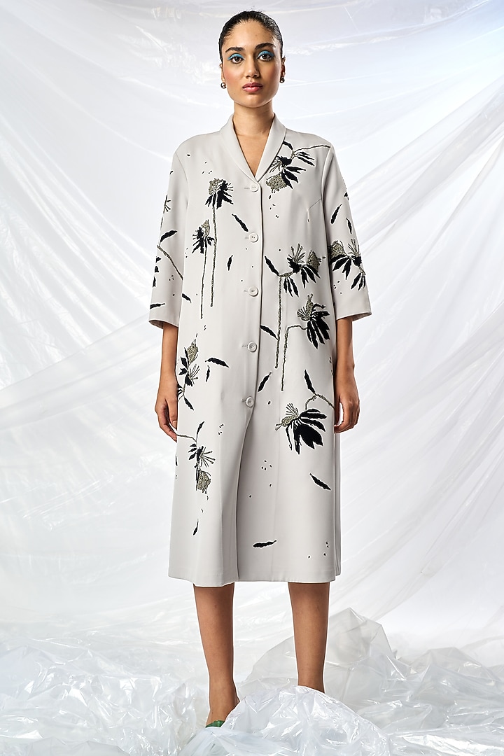 Light Grey Double Crepe Cocktail Dress by Shahin Mannan at Pernia's Pop Up Shop