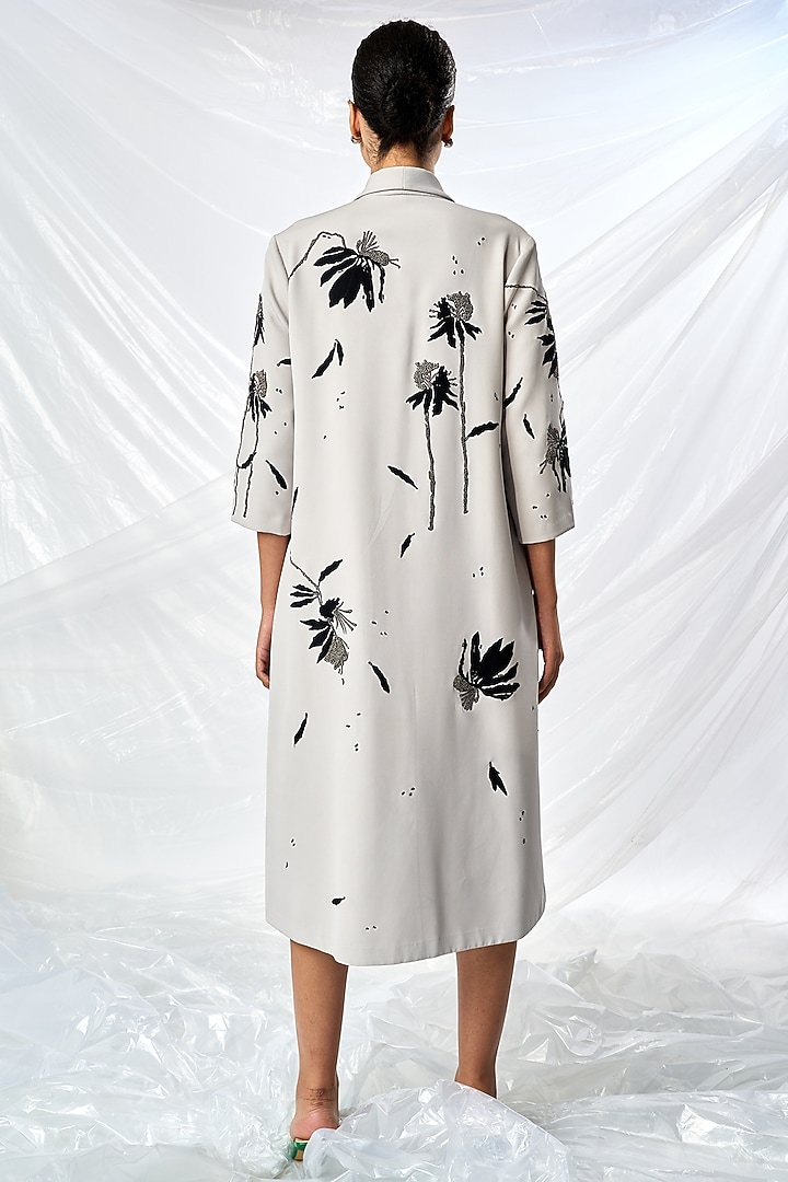 Light Grey Double Crepe Cocktail Dress by Shahin Mannan at Pernia's Pop Up Shop