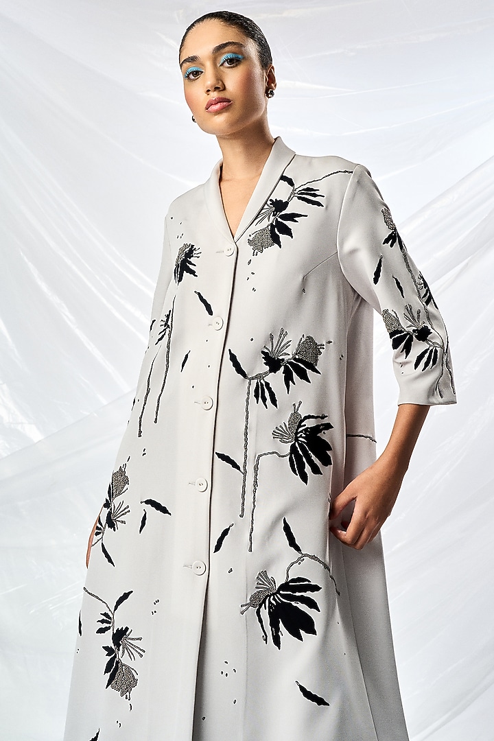 Light Grey Double Crepe Cocktail Dress by Shahin Mannan at Pernia's Pop Up Shop