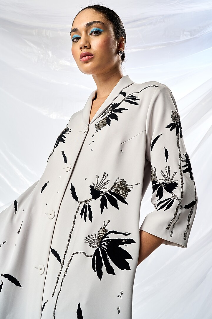 Light Grey Double Crepe Cocktail Dress by Shahin Mannan at Pernia's Pop Up Shop