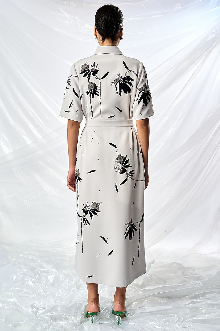 Light Grey Double Crepe Cocktail Dress by Shahin Mannan at Pernia's Pop Up Shop