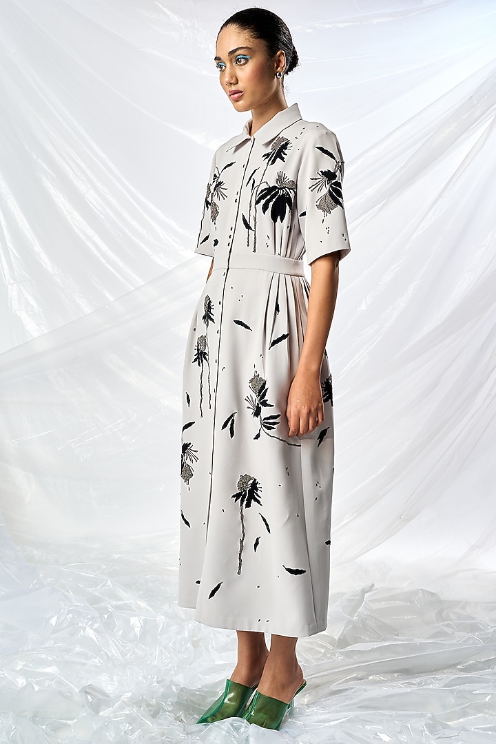 Light Grey Double Crepe Cocktail Dress by Shahin Mannan at Pernia's Pop Up Shop