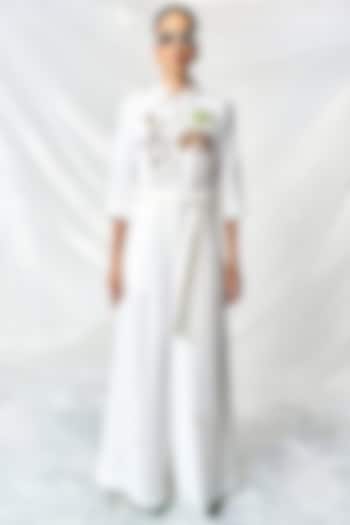 Ivory Japanese Crepe Jumpsuit With Belt by Shahin Mannan at Pernia's Pop Up Shop