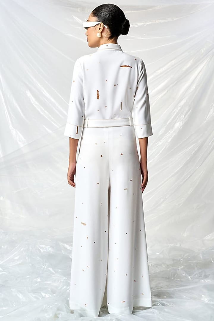 Ivory Japanese Crepe Jumpsuit With Belt by Shahin Mannan at Pernia's Pop Up Shop