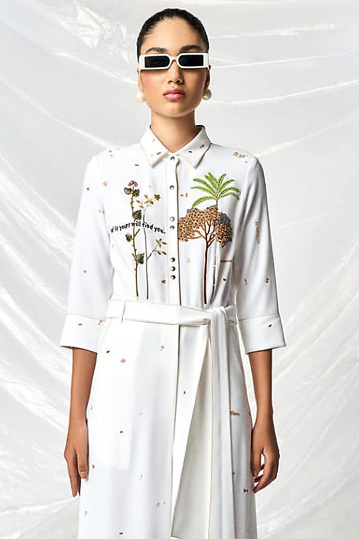 Ivory Japanese Crepe Jumpsuit With Belt by Shahin Mannan at Pernia's Pop Up Shop