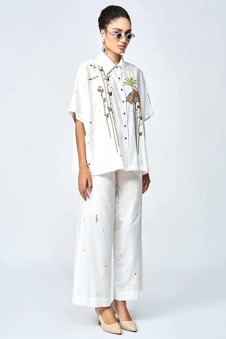 Ivory Cotton Silk Co-Ord Set by Shahin Mannan at Pernia's Pop Up Shop