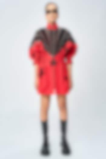 Deep Red Poplin Jacket Cocktail Dress by Shahin Mannan at Pernia's Pop Up Shop