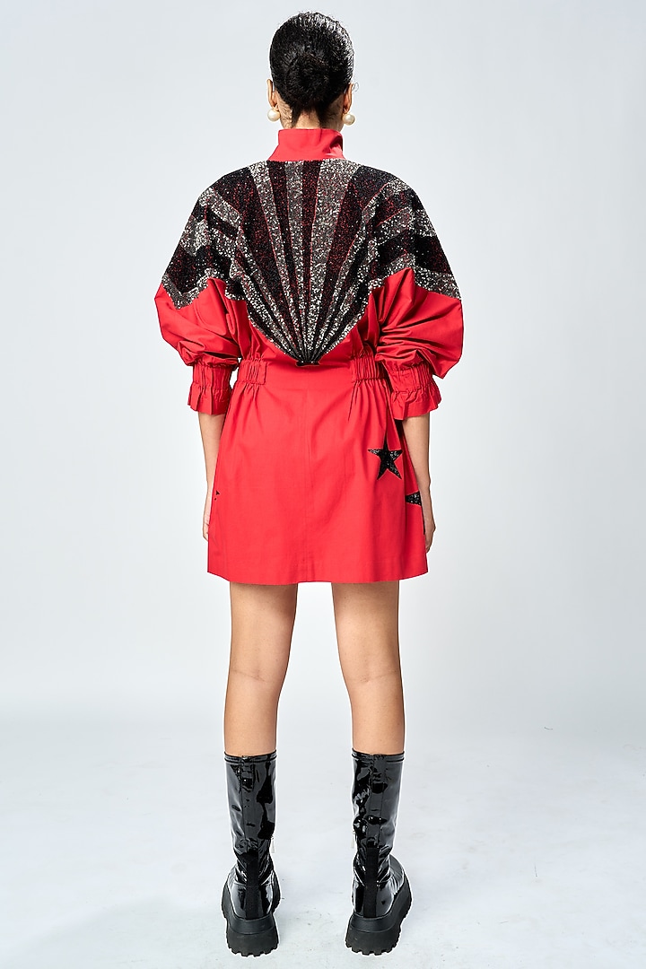 Deep Red Poplin Jacket Cocktail Dress by Shahin Mannan at Pernia's Pop Up Shop