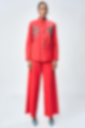 Deep Red Poplin Co-Ord Set by Shahin Mannan at Pernia's Pop Up Shop