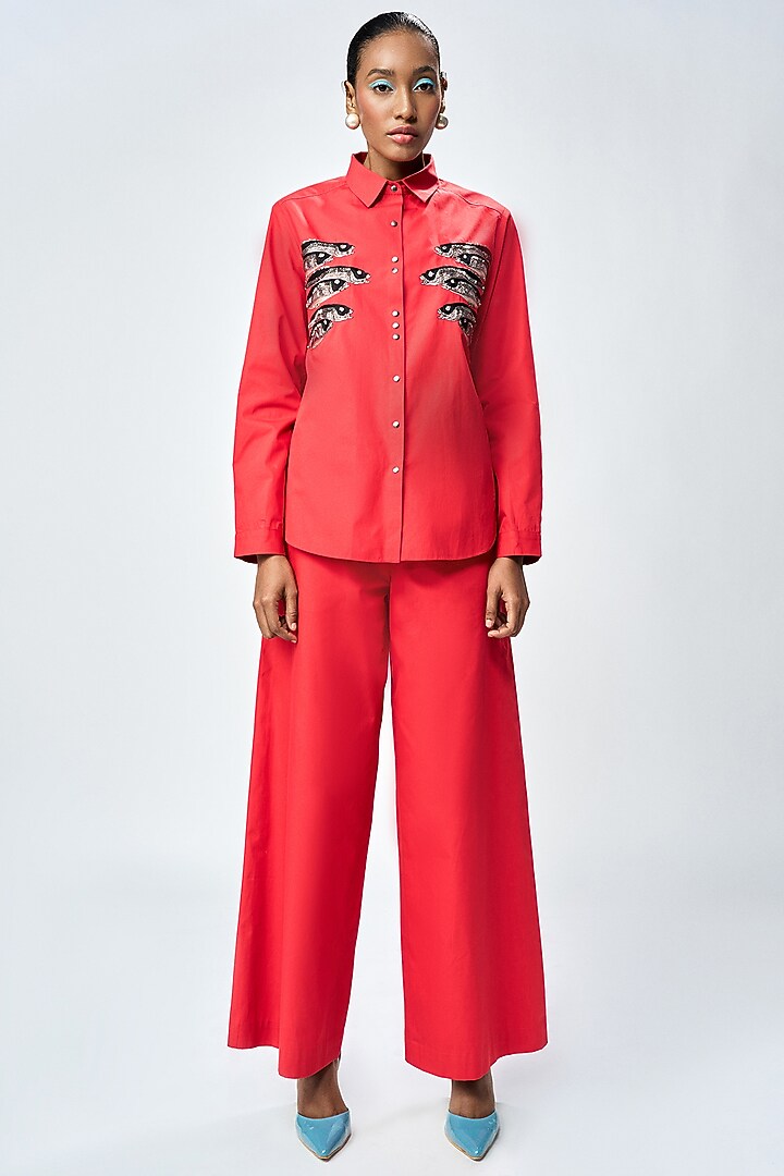 Deep Red Poplin Co-Ord Set by Shahin Mannan at Pernia's Pop Up Shop