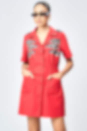 Deep Red Poplin Coat Vacation Dress by Shahin Mannan at Pernia's Pop Up Shop