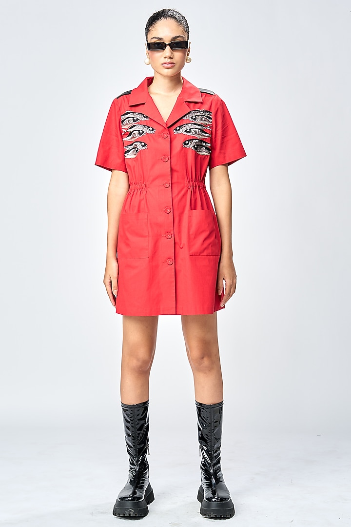 Deep Red Poplin Coat Vacation Dress by Shahin Mannan at Pernia's Pop Up Shop