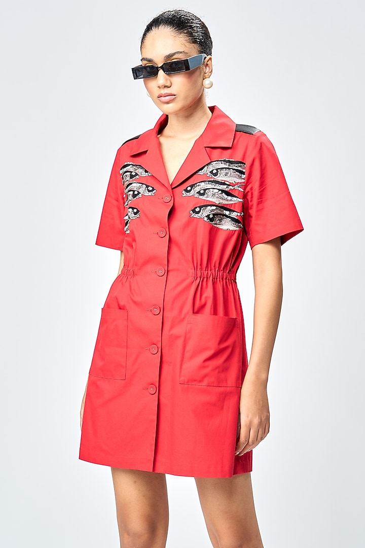 Deep Red Poplin Coat Vacation Dress by Shahin Mannan at Pernia's Pop Up Shop