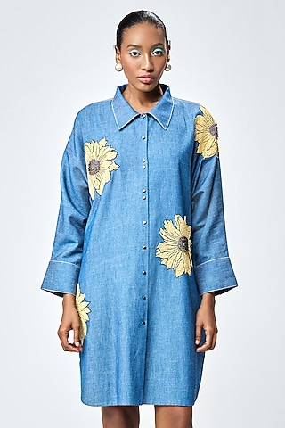 Steel Blue Denim Dress by Shahin Mannan