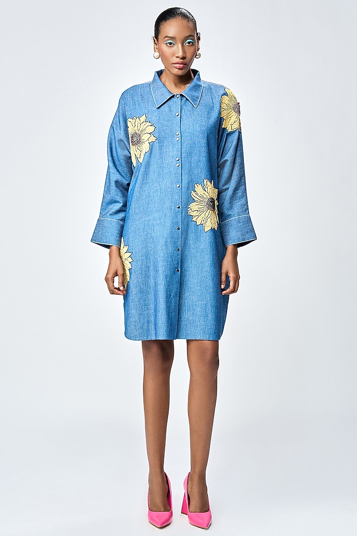 Steel Blue Denim Vacation Dress by Shahin Mannan at Pernia's Pop Up Shop