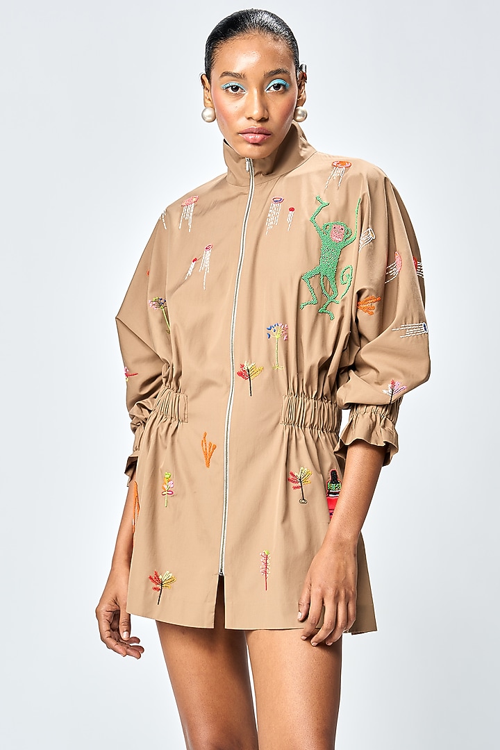Mud-Colored Poplin Jacket Vacation Dress by Shahin Mannan at Pernia's Pop Up Shop
