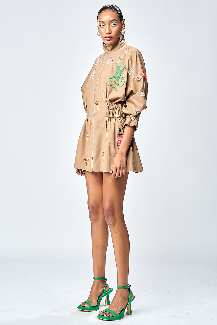Mud-Colored Poplin Jacket Vacation Dress by Shahin Mannan at Pernia's Pop Up Shop