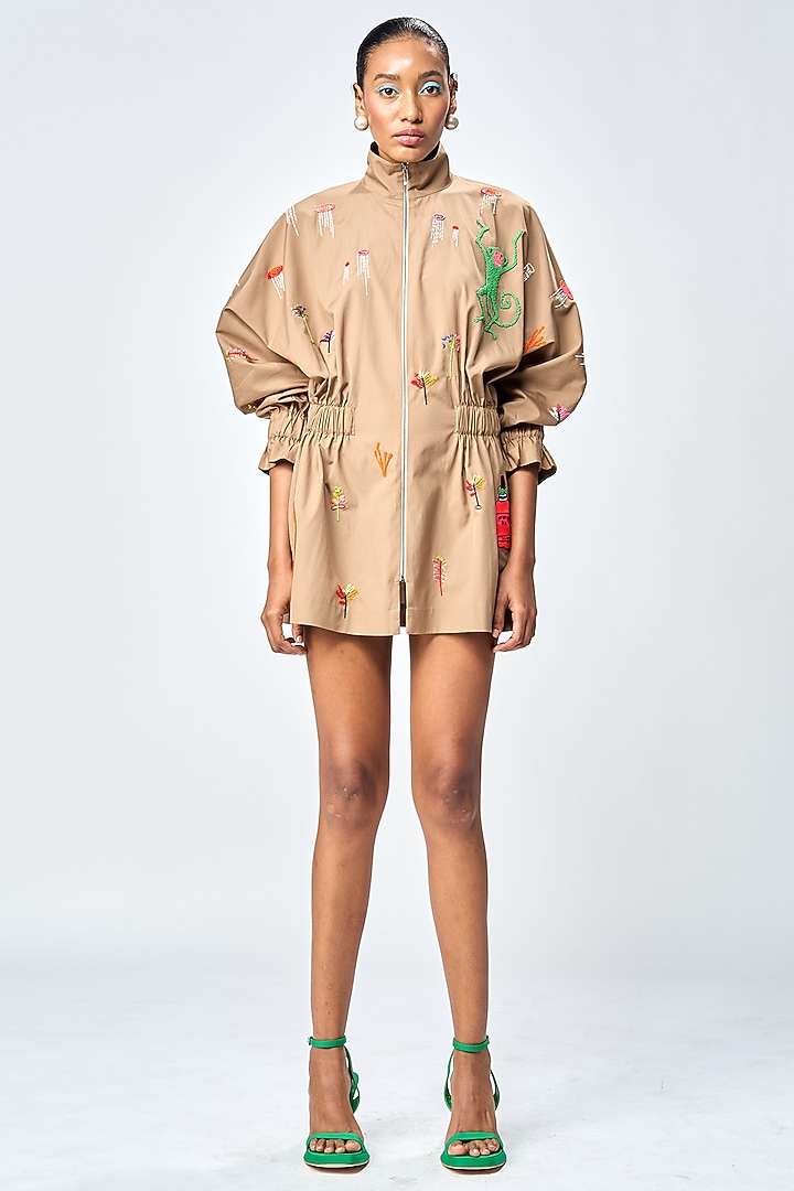 Mud-Colored Poplin Jacket Vacation Dress by Shahin Mannan at Pernia's Pop Up Shop
