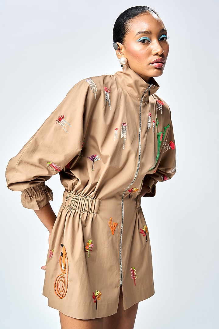 Mud-Colored Poplin Jacket Vacation Dress by Shahin Mannan at Pernia's Pop Up Shop