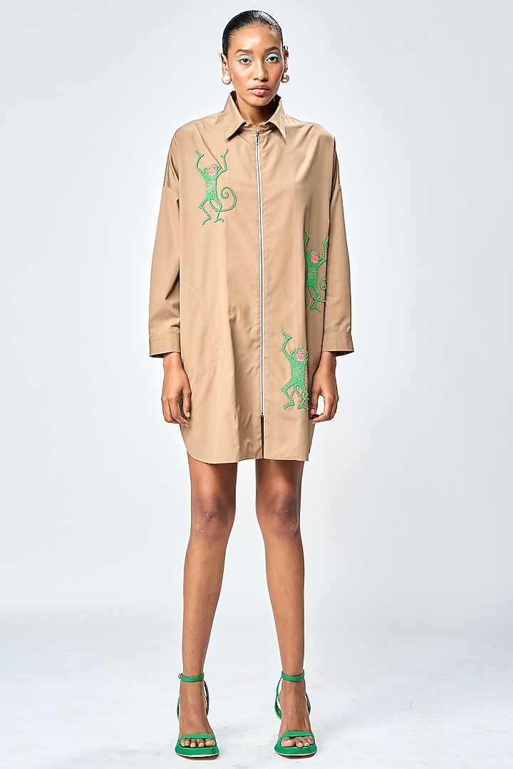 Mud-Colored Poplin Oversized Shirt by Shahin Mannan at Pernia's Pop Up Shop