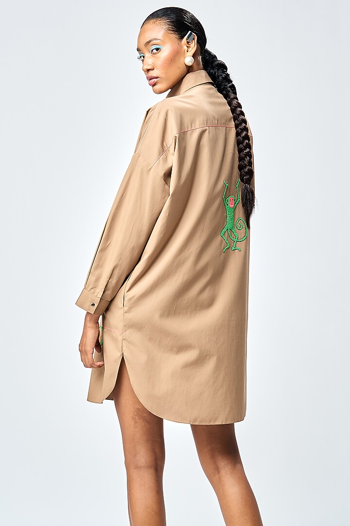 Mud-Colored Poplin Oversized Shirt by Shahin Mannan at Pernia's Pop Up Shop